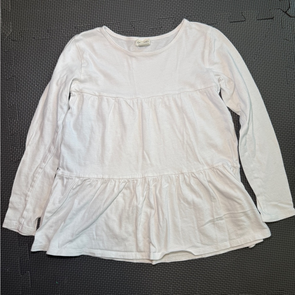 Crewcuts J.Crew Girls White Long Sleeve Twirl Tiered Tunic Tee Top